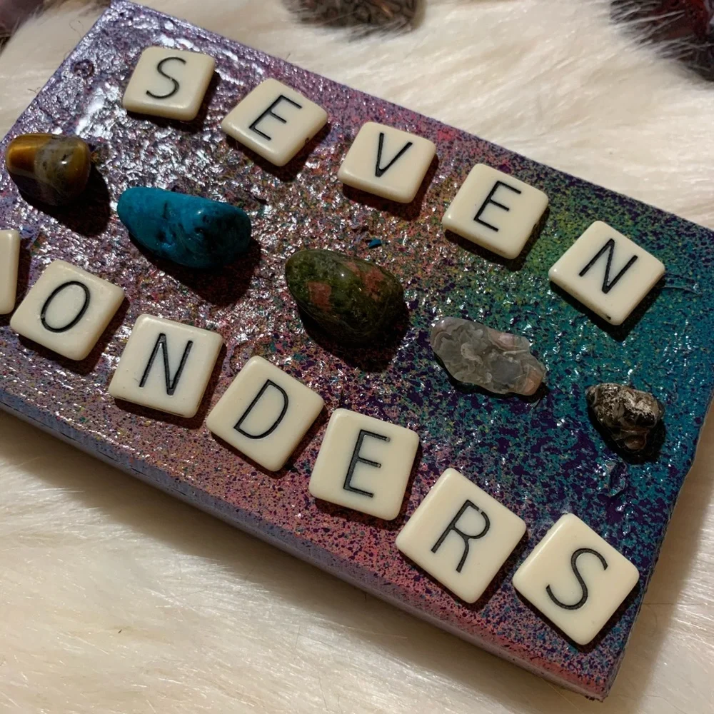 HANDMADE SEVEN WONDERS GEMSTONE ARTWORK WALL DECOR
